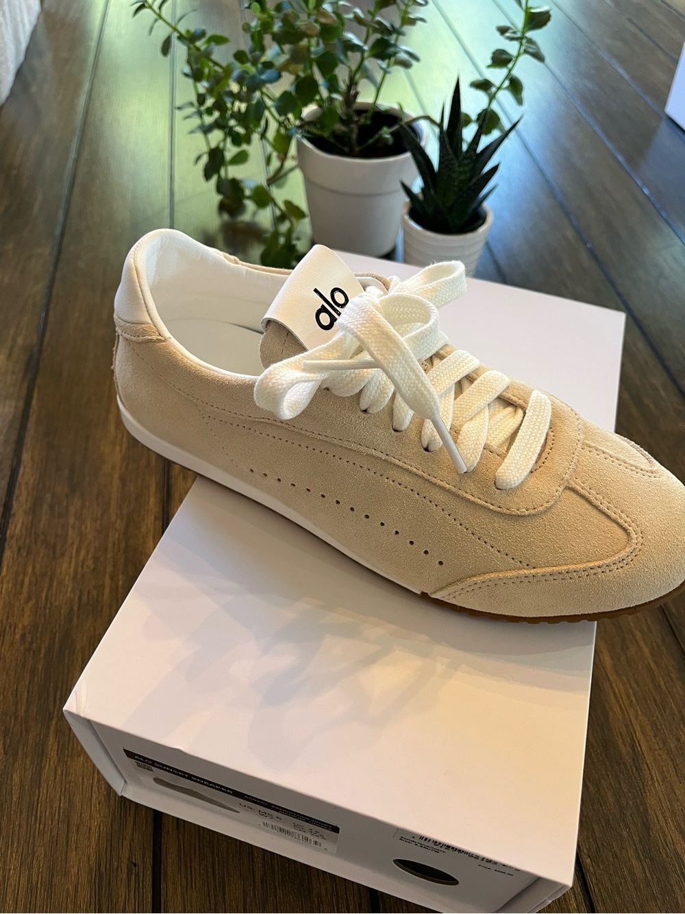 Brand New! ALO Yoga Women's Beige Suede Low-Top Lace-Up Sneaker